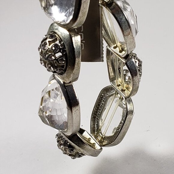 Chico’s Silver Chunky Glass Crystal Stretch Bracelet Roselle 7" Elegant Jewelry - Picture 6 of 9
